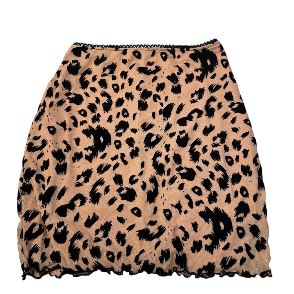 Windsor‎ Leopard Print Mini Skirt Mesh Lined Black Trim Sexy Small 287